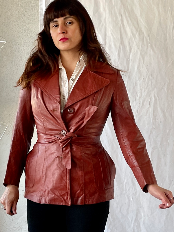 Rust leather jacket top
