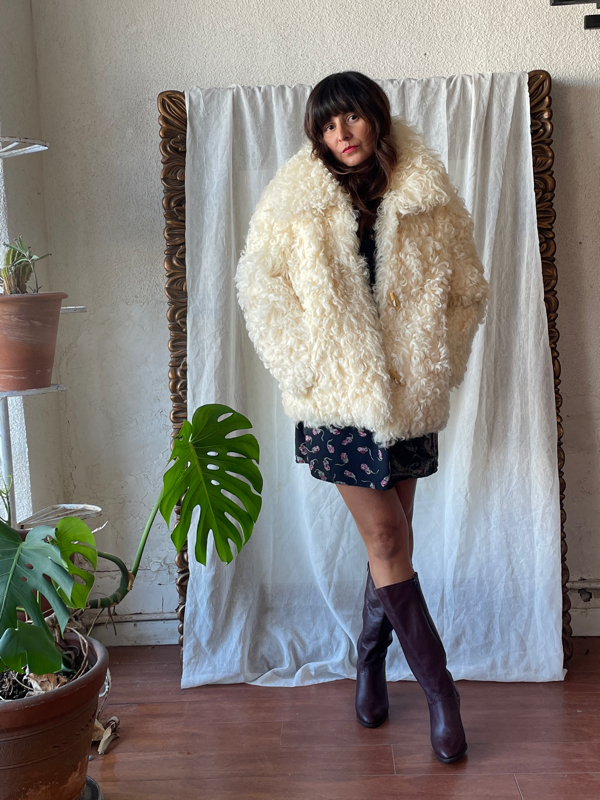 Vintage curly lamb fur coat best sale
